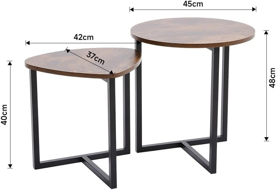 Nesting Coffee Table Set 2 Brown Round Square Side End Sofa Accent Wood Metal