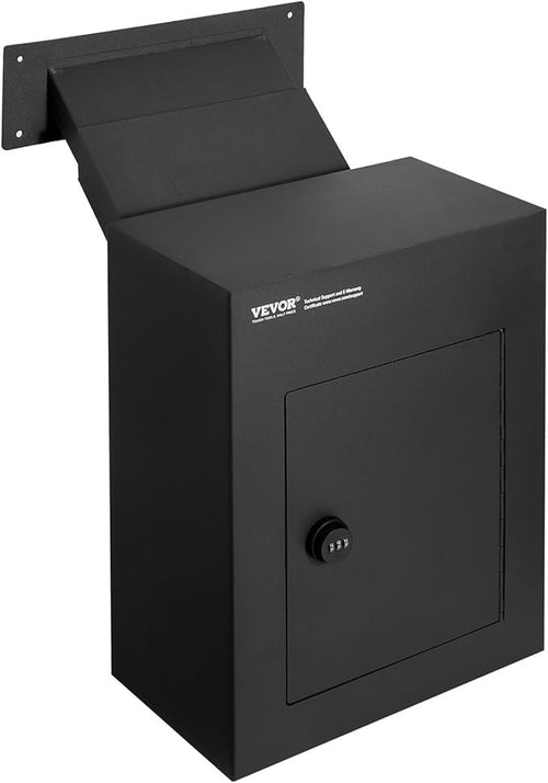 Heavy Duty Door Mail Drop Box Lockable Waterproof Steel Safe 12x6x16" Black