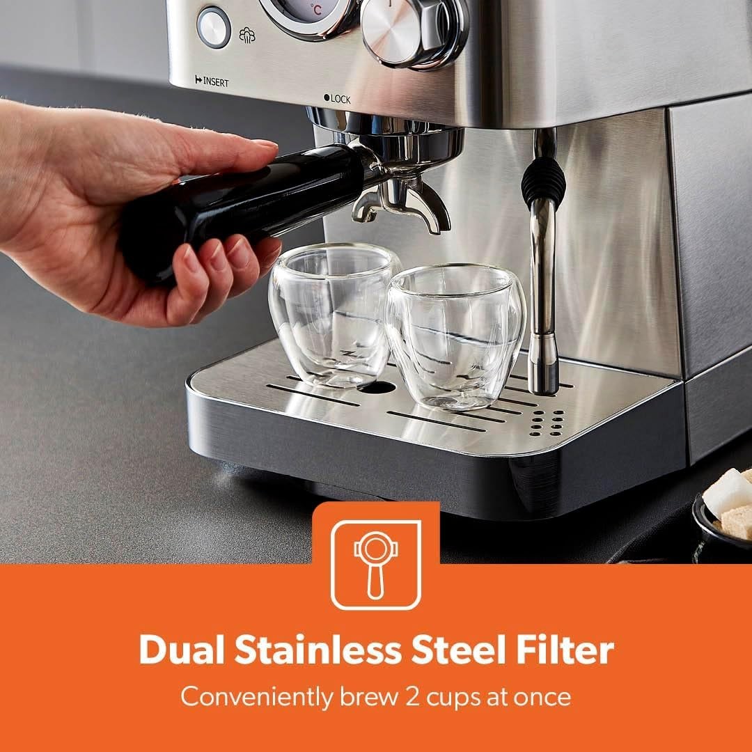 15 Bar Espresso Machine 1.8L | Milk Frother | Precision Gauge | 1140W Steel