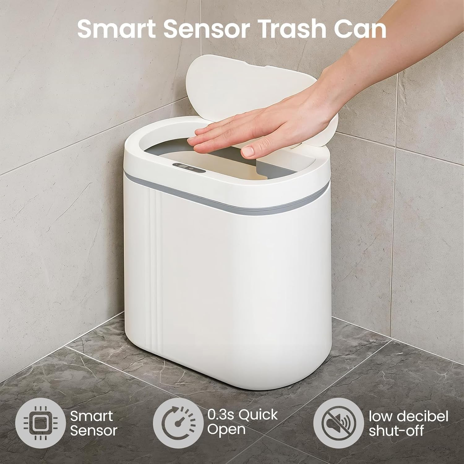 7.5L Automatic Sensor Bin Touchless White Bathroom Kitchen