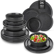 24pc Ceramic Dinner Set Grey Plates Bowls Microwave Dishwasher Safe