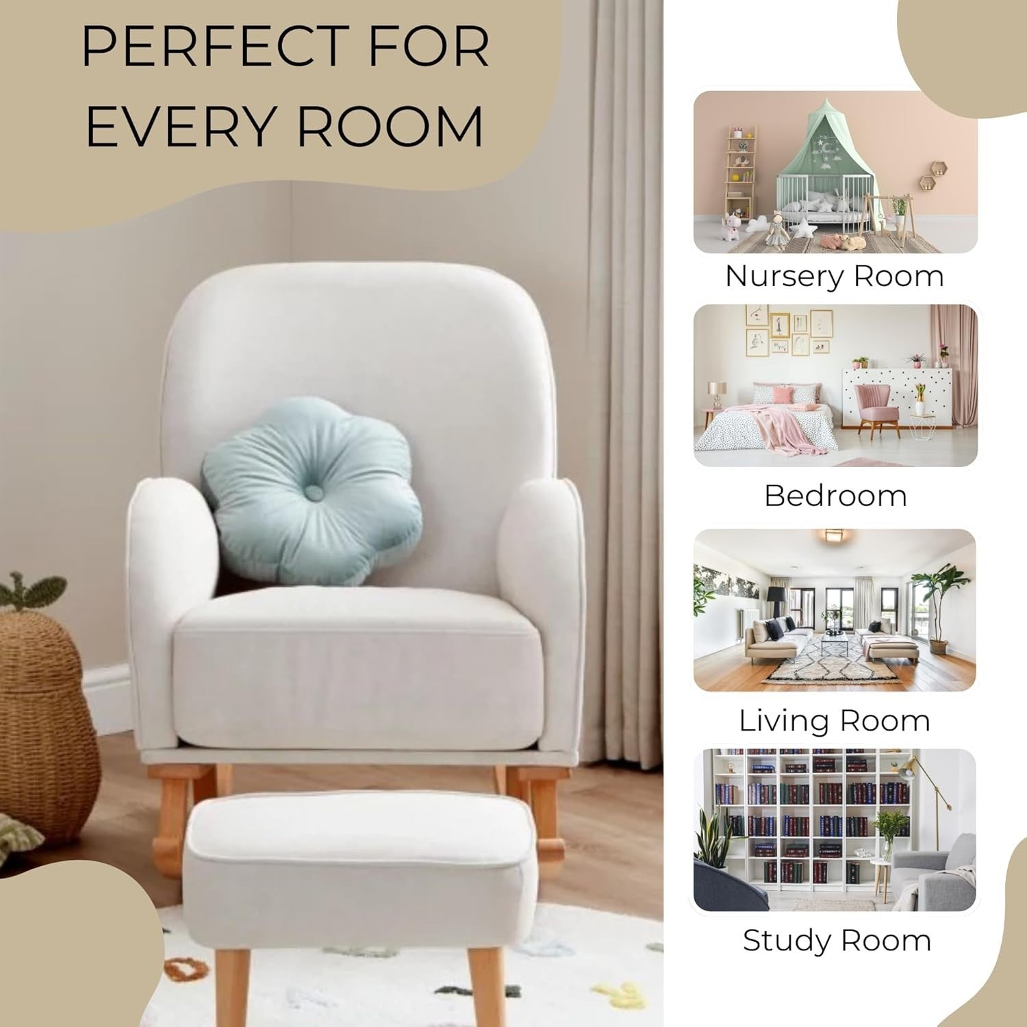 Cream Nursery Rocking Chair w/ Footstool – Plush Comfort for Baby Room