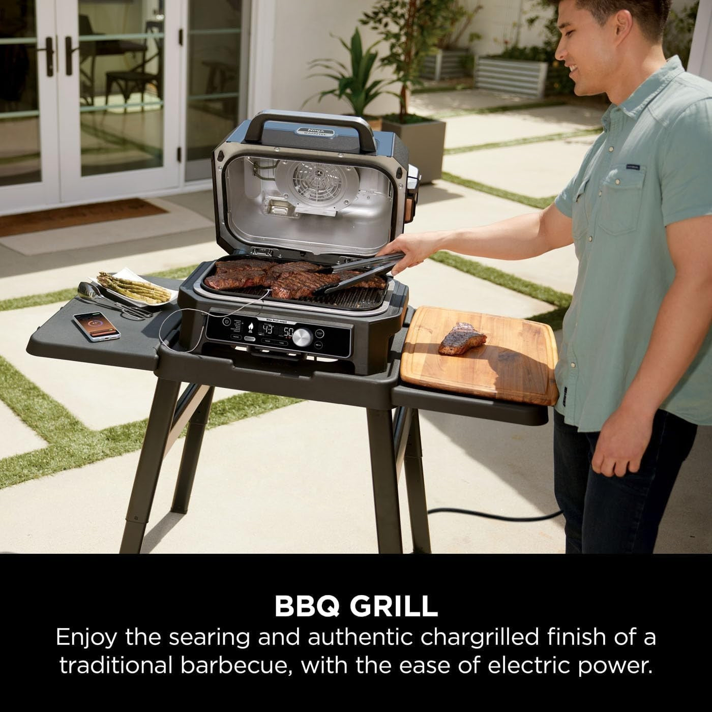 XL Electric BBQ Grill & Smoker with App Control, 7-in-1 Air Fry & 2 Temp Probes