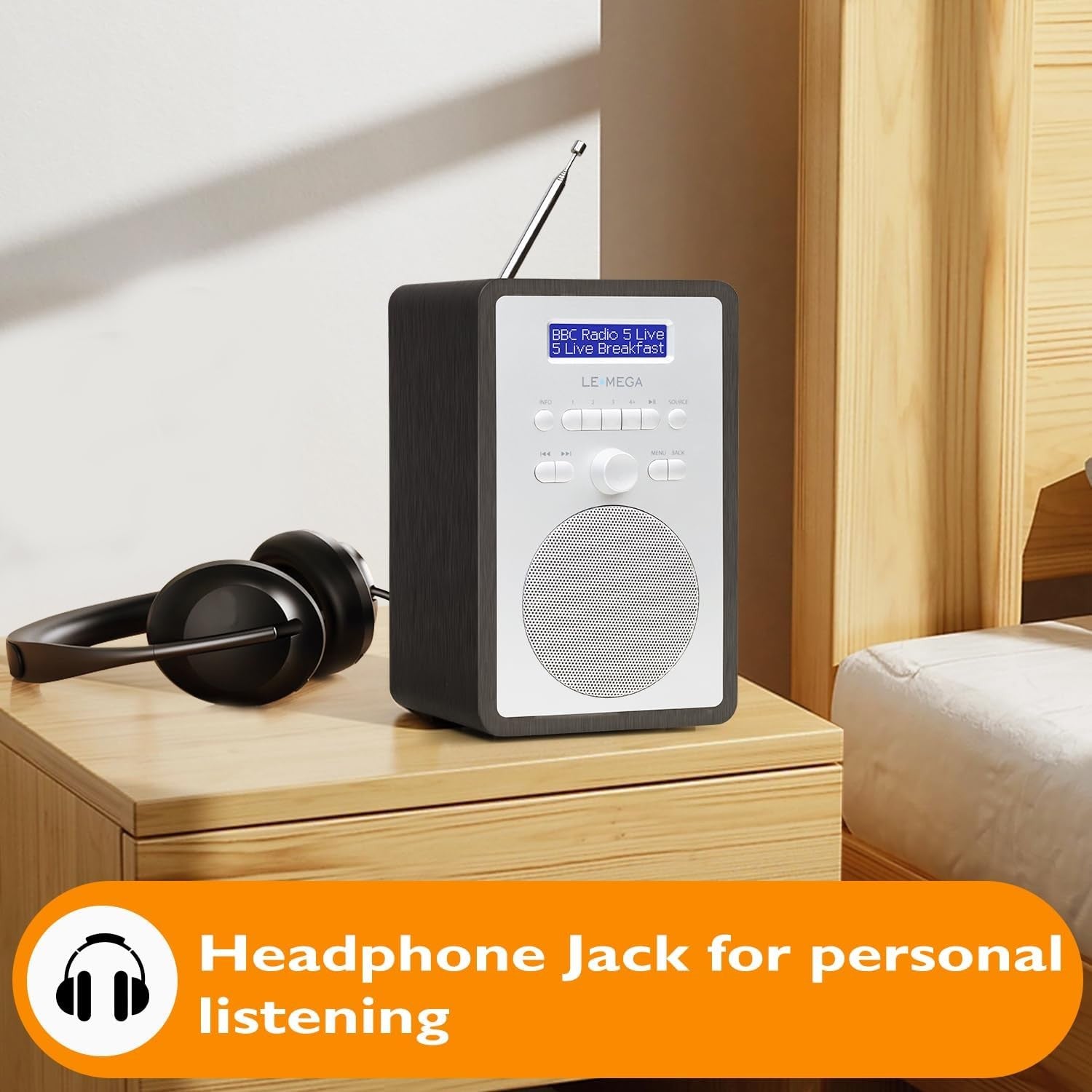 DAB DAB+ Digital Radio FM Dual Alarm Clock Timer Headphone Jack