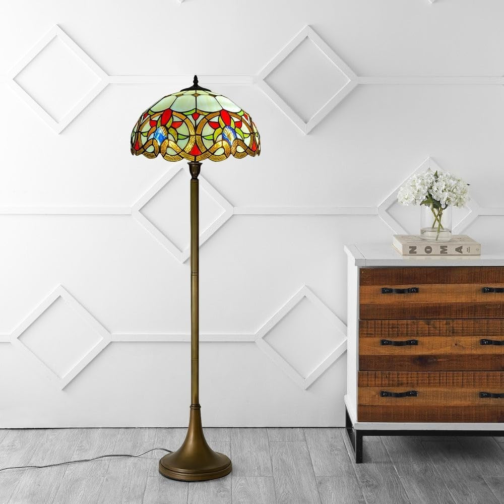 Antique Stained Glass Floor Lamp Handcrafted 16in Art Home Light
