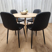 Round Oak Dining Table Set with 4 Quilted Chairs Kitchen Room Modern