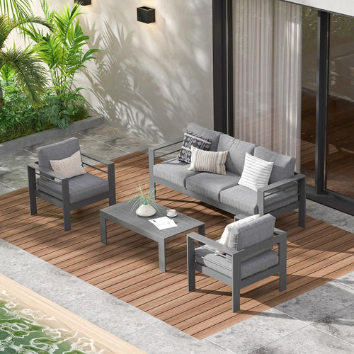 Luxury Grey Aluminium Outdoor Sofa Set 5pc Patio Garden Furniture