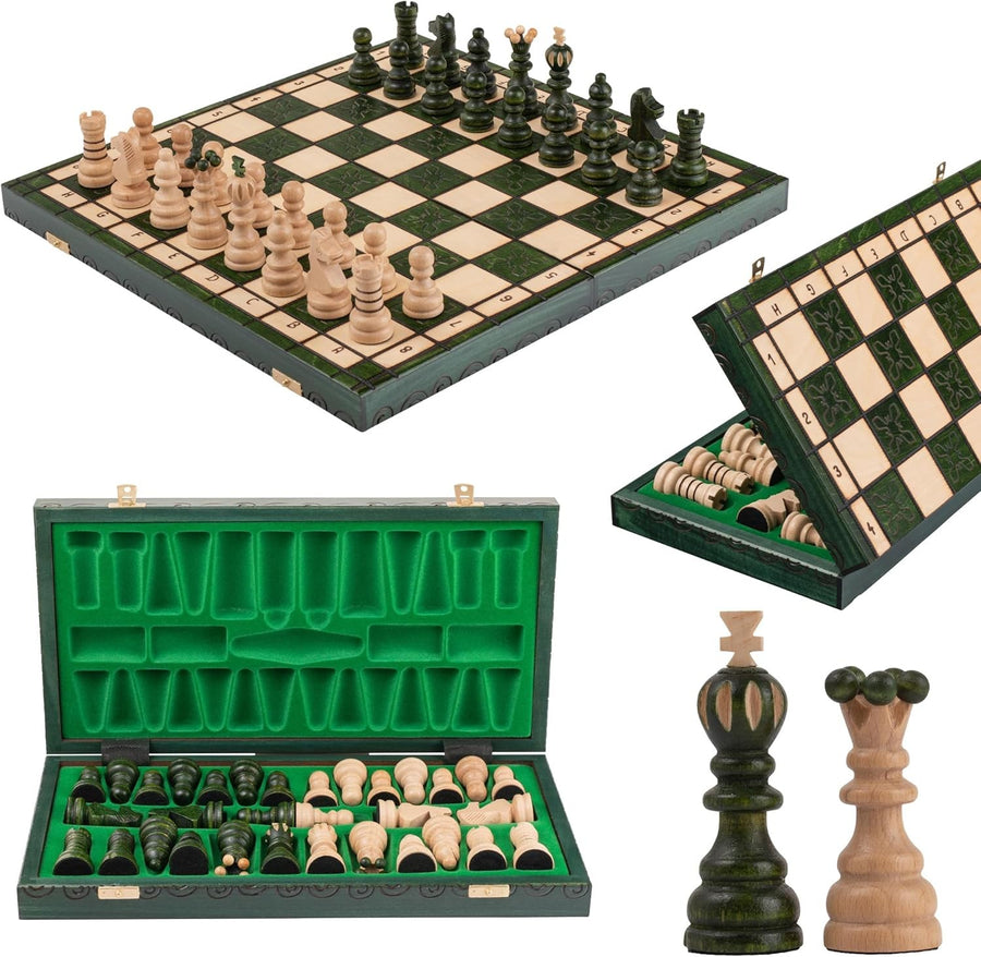 Luxury 42cm Wooden Chess Set XL | Handcrafted Board & Carved Pieces | Premium Gi