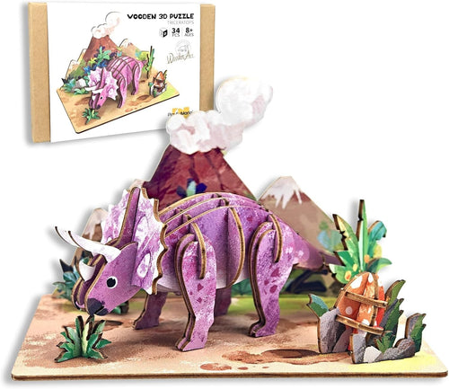 3D Wooden Dinosaur Puzzle Kit for Kids - Educational, Handmade Gift