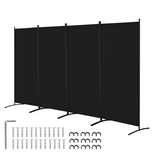 4 Panel Black Folding Room Divider Privacy Screen Freestanding 364x184cm