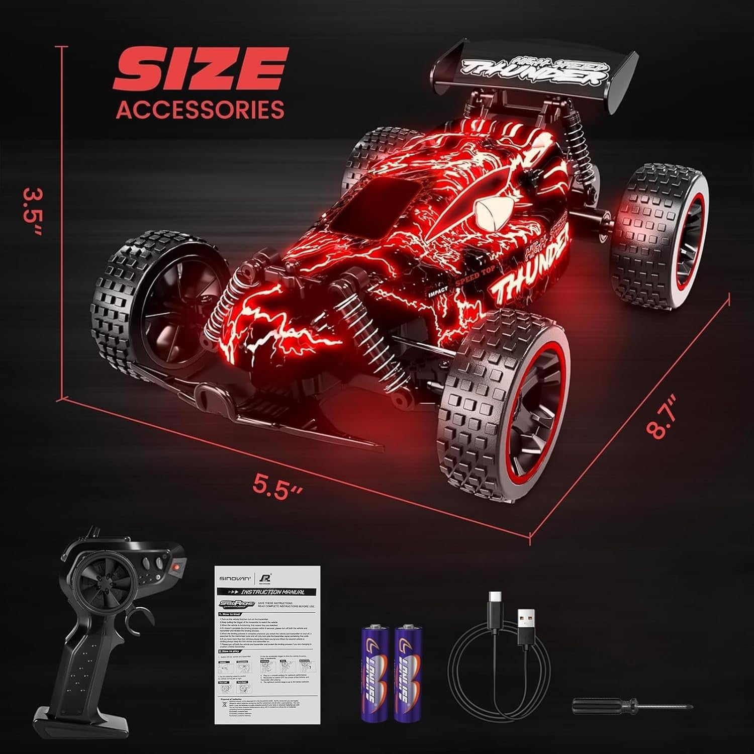 Remote Control Car 1:18 Scale 20KM/H LED RC Car Toys Gift for Boys & Girls