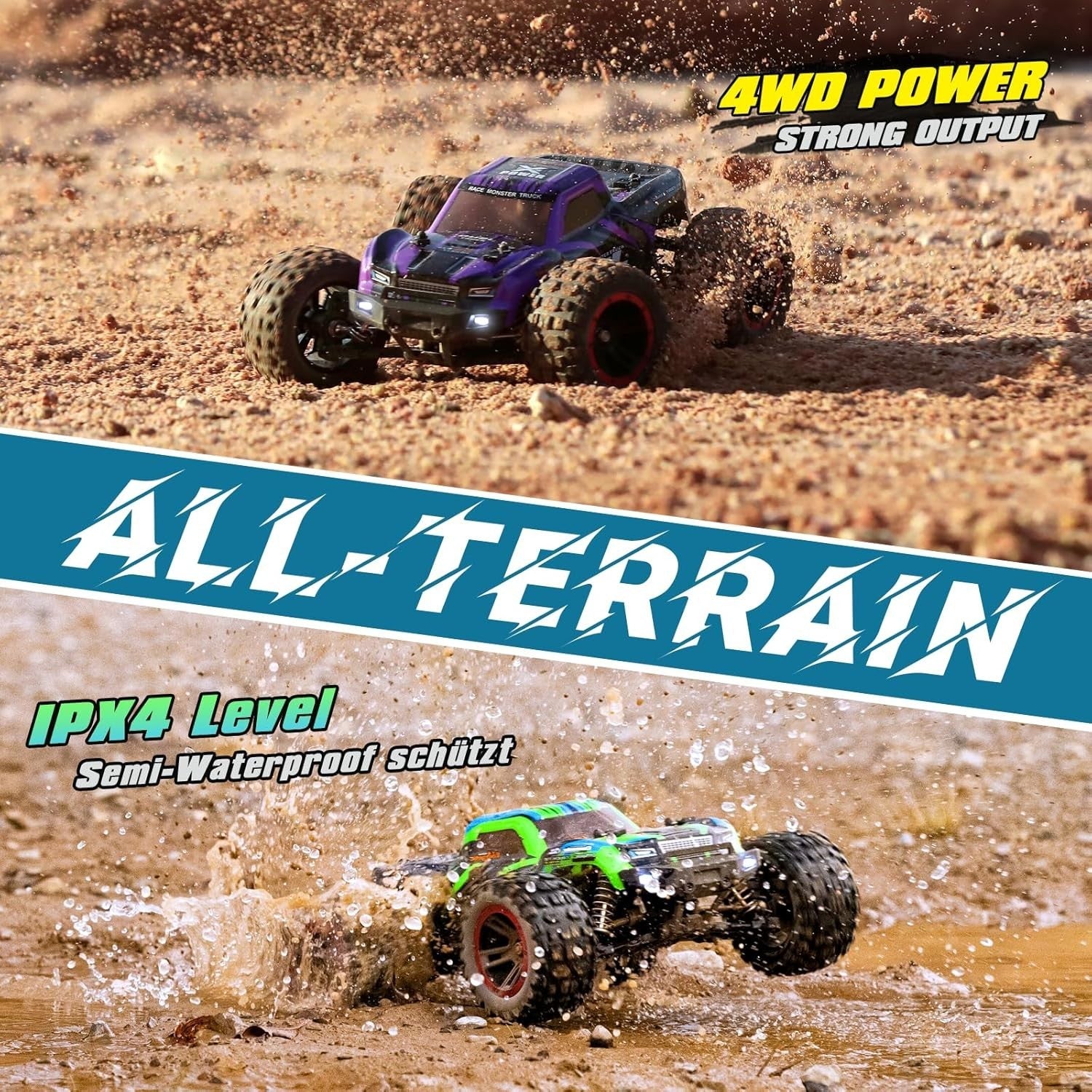 1:14 4WD RC Monster Truck 39KPH Waterproof Off-Road Car 2.4GHz Electric 4x4