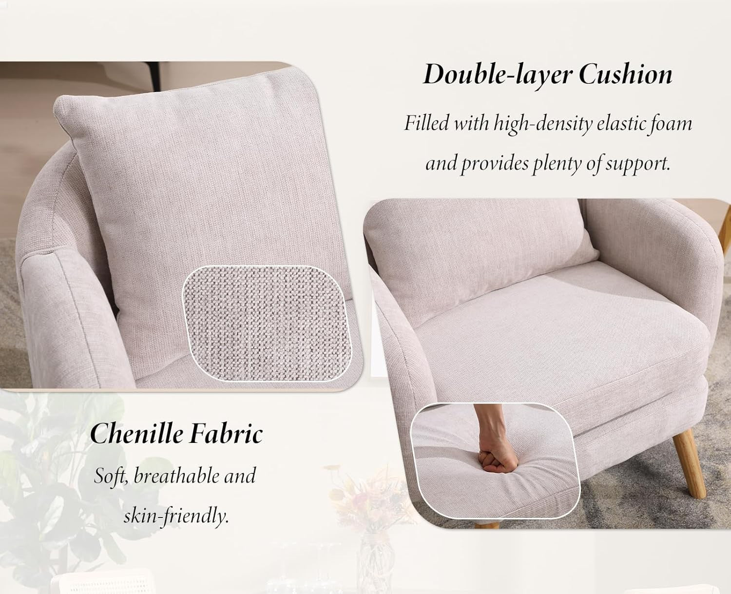 Grey Chenille Tub Chair Upholstered Accent Armchair