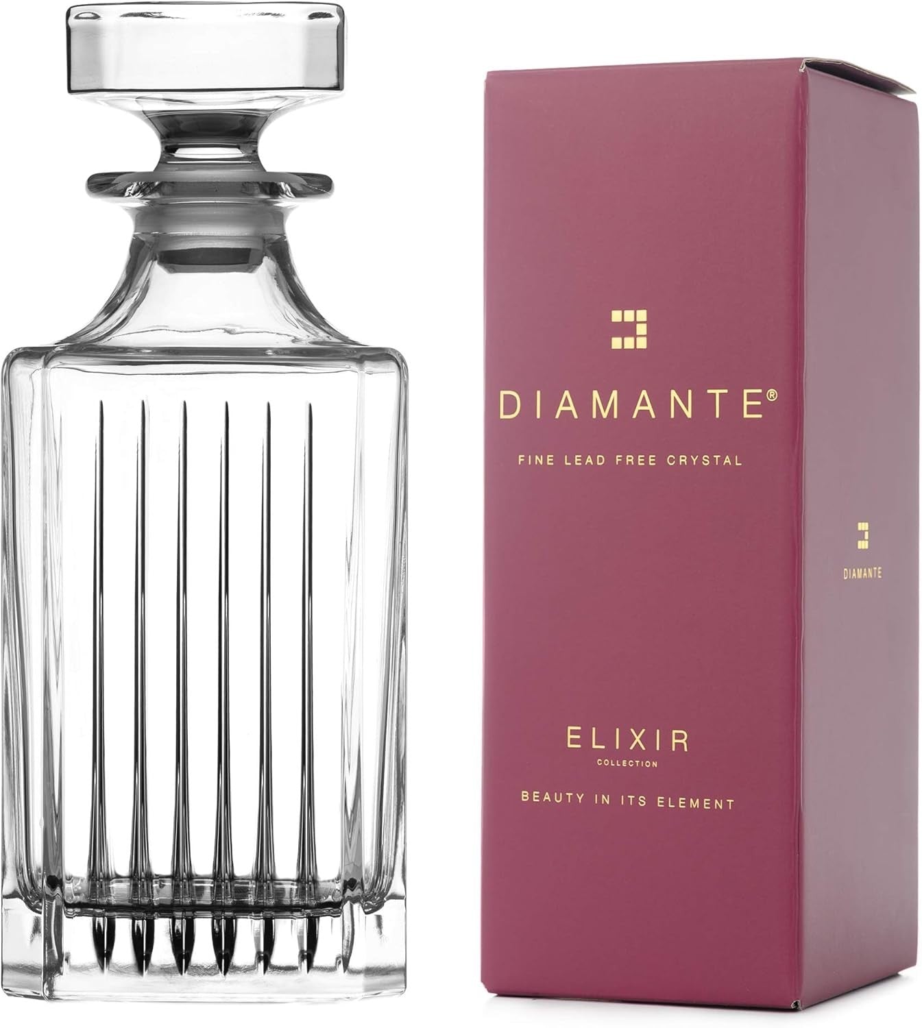 Crystal Whisky Decanter 750ml Art Deco Design with Stopper & Luxury Gift Box