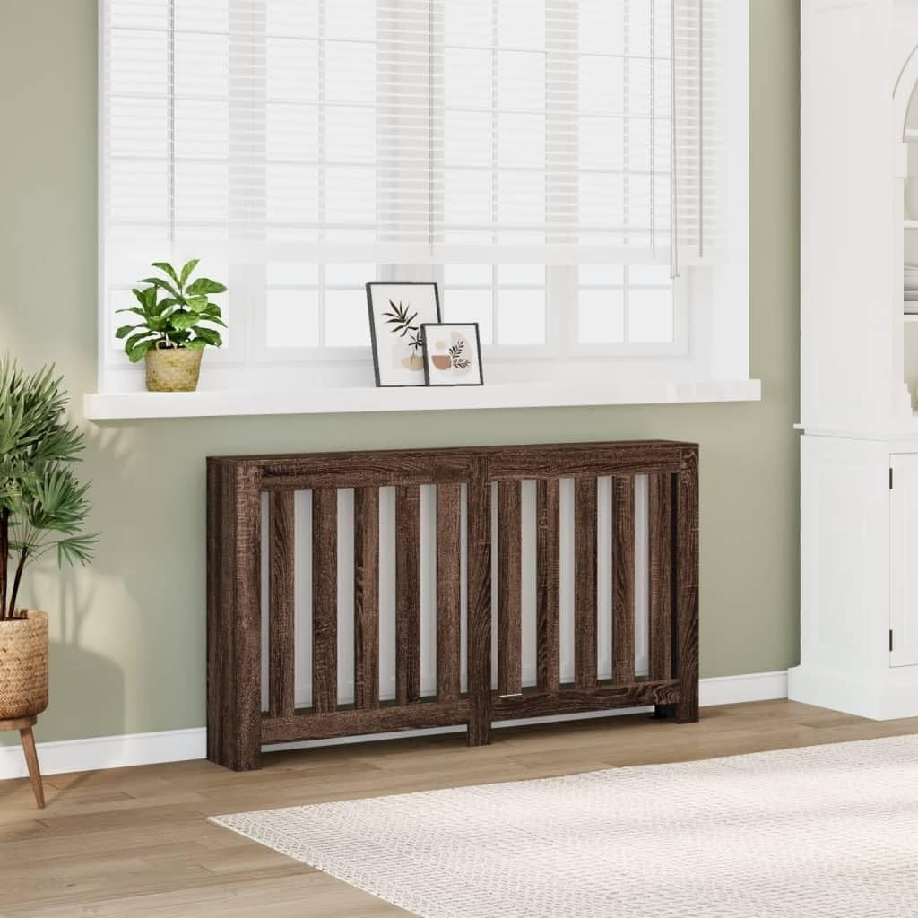 Brown Oak Radiator Cover Shelf | Slatted Wood Design 149x20x82cm