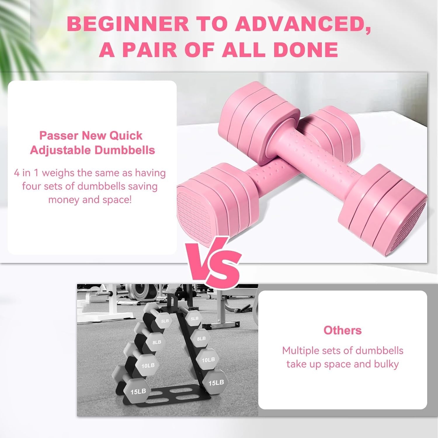 4-in-1 Adjustable Hand Weights Set Non Roll Dumbbells Home Workout