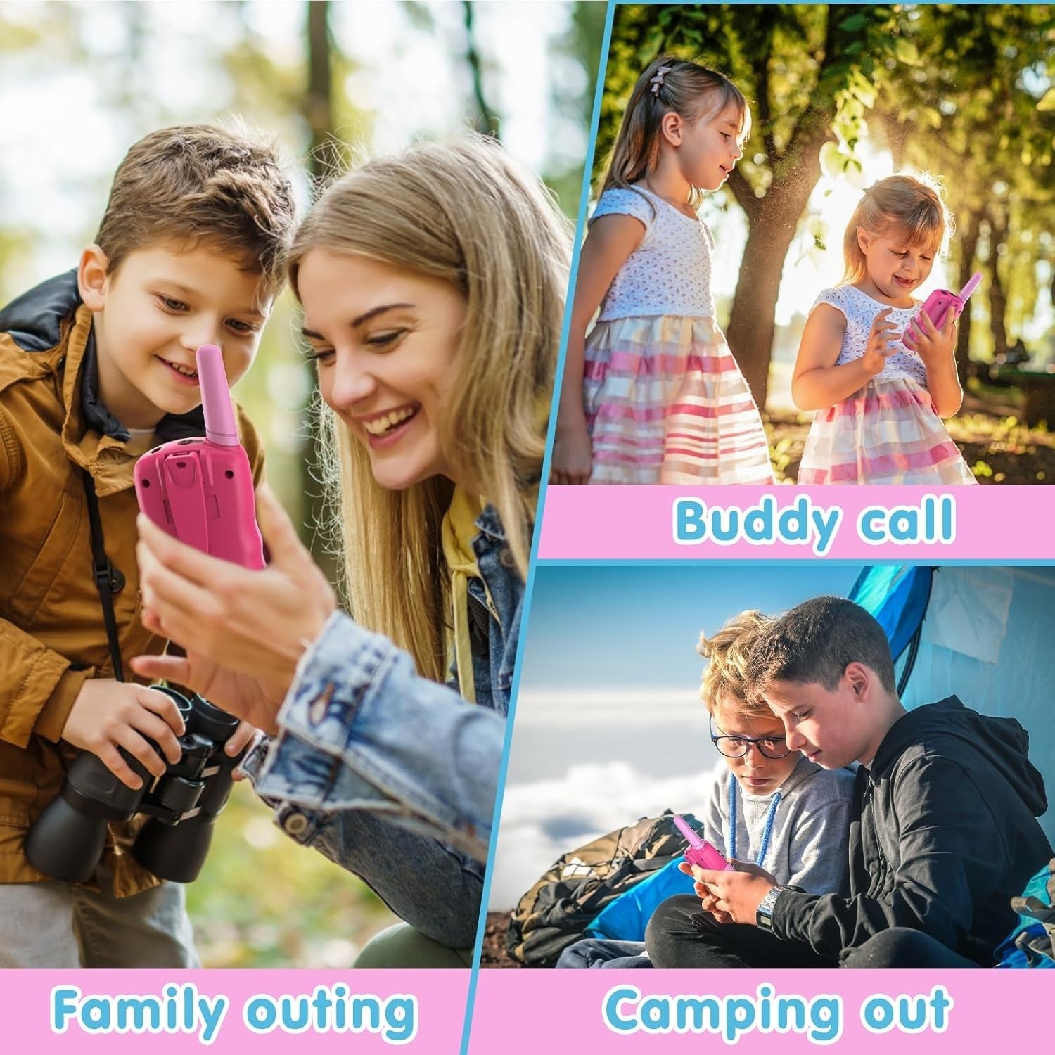 Kids Walkie Talkie Pink 8 Channel 3 Mile VOX LED Flashlight Toy