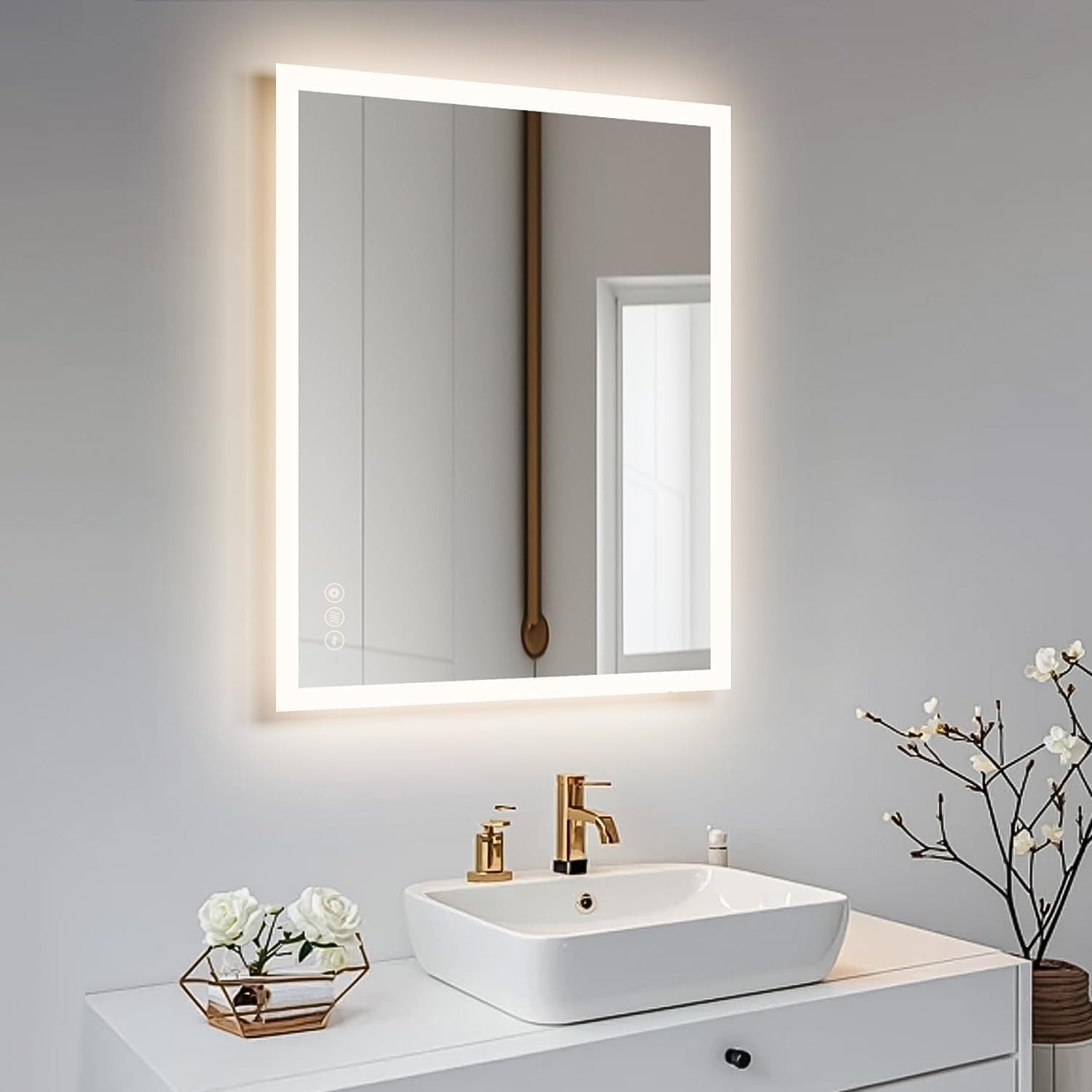LED Bathroom Mirror 50x70cm Anti-Fog Backlit Wall Mount Dimmable Light