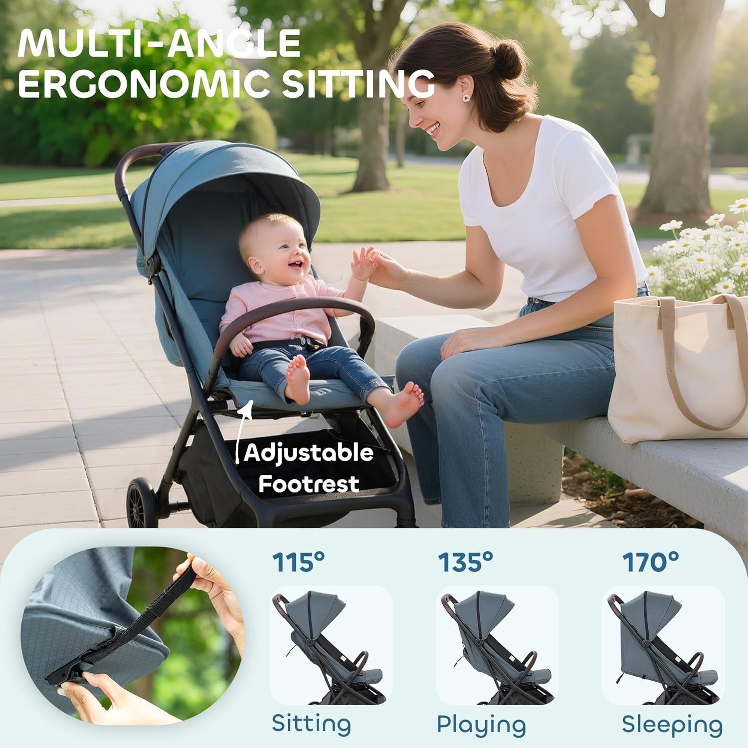 Lightweight Foldable Pushchair Travel Stroller Newborn to 3 Years Dark Grey
