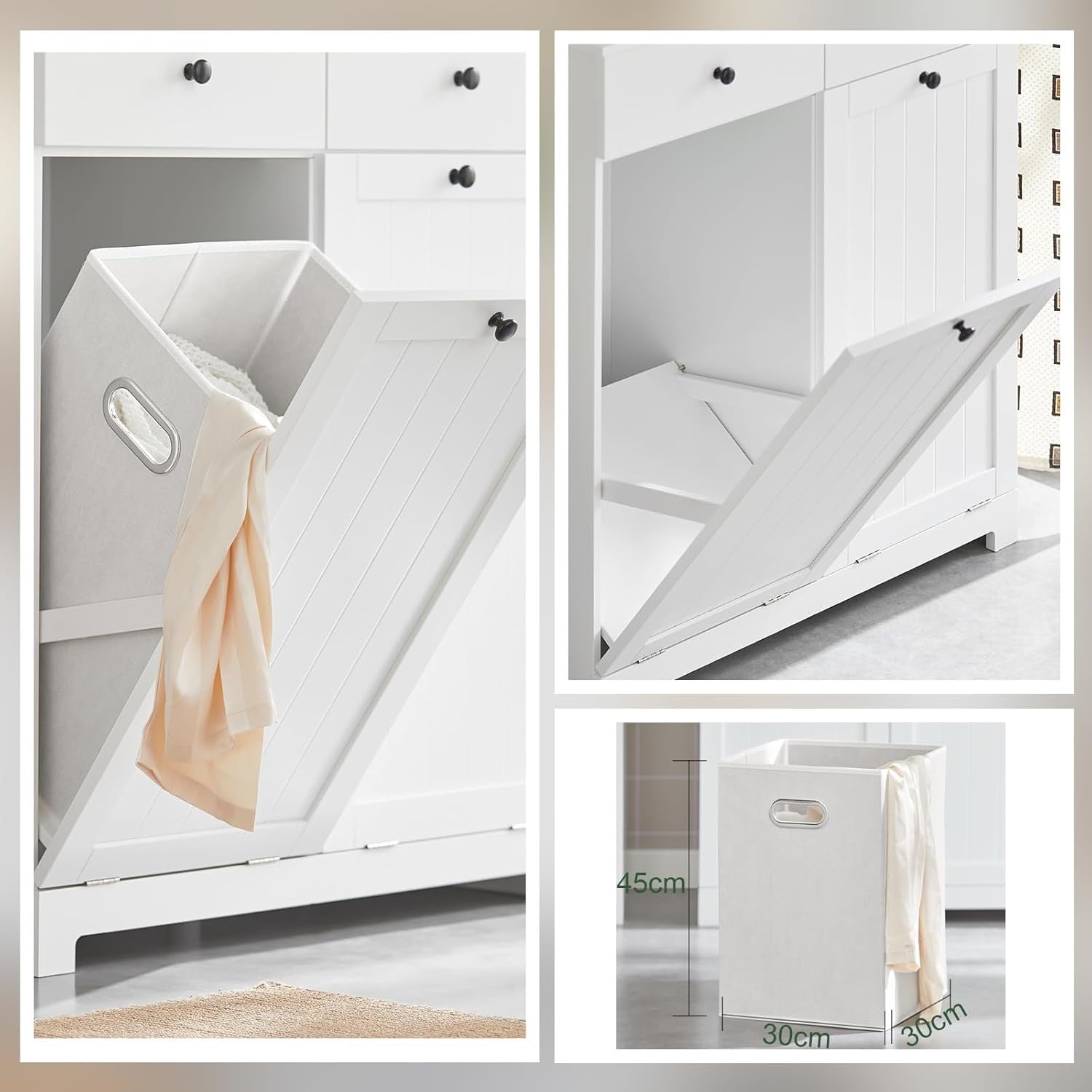 Bathroom Laundry Cabinet Storage Unit with Drawers & Baskets White MDF
