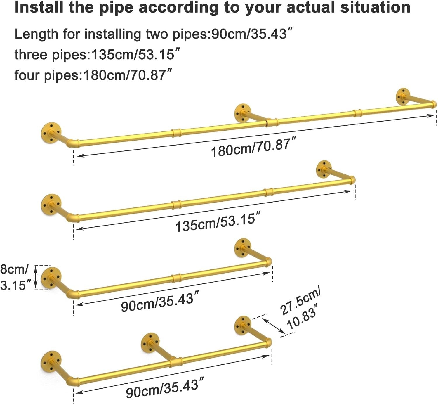 Wall Mounted Industrial Pipe Clothes Rail Heavy Duty White 180cm