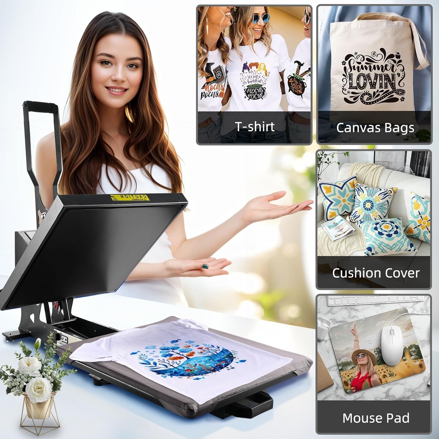 15x15 Heat Press Machine Pull Digital 1600W T-Shirt Vinyl Transfer