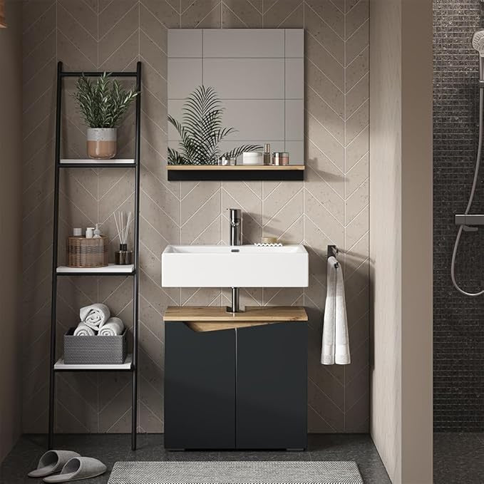 Anthracite Oak Bathroom Sink Cabinet 60x57.5cm Modern Vanity Storage Unit