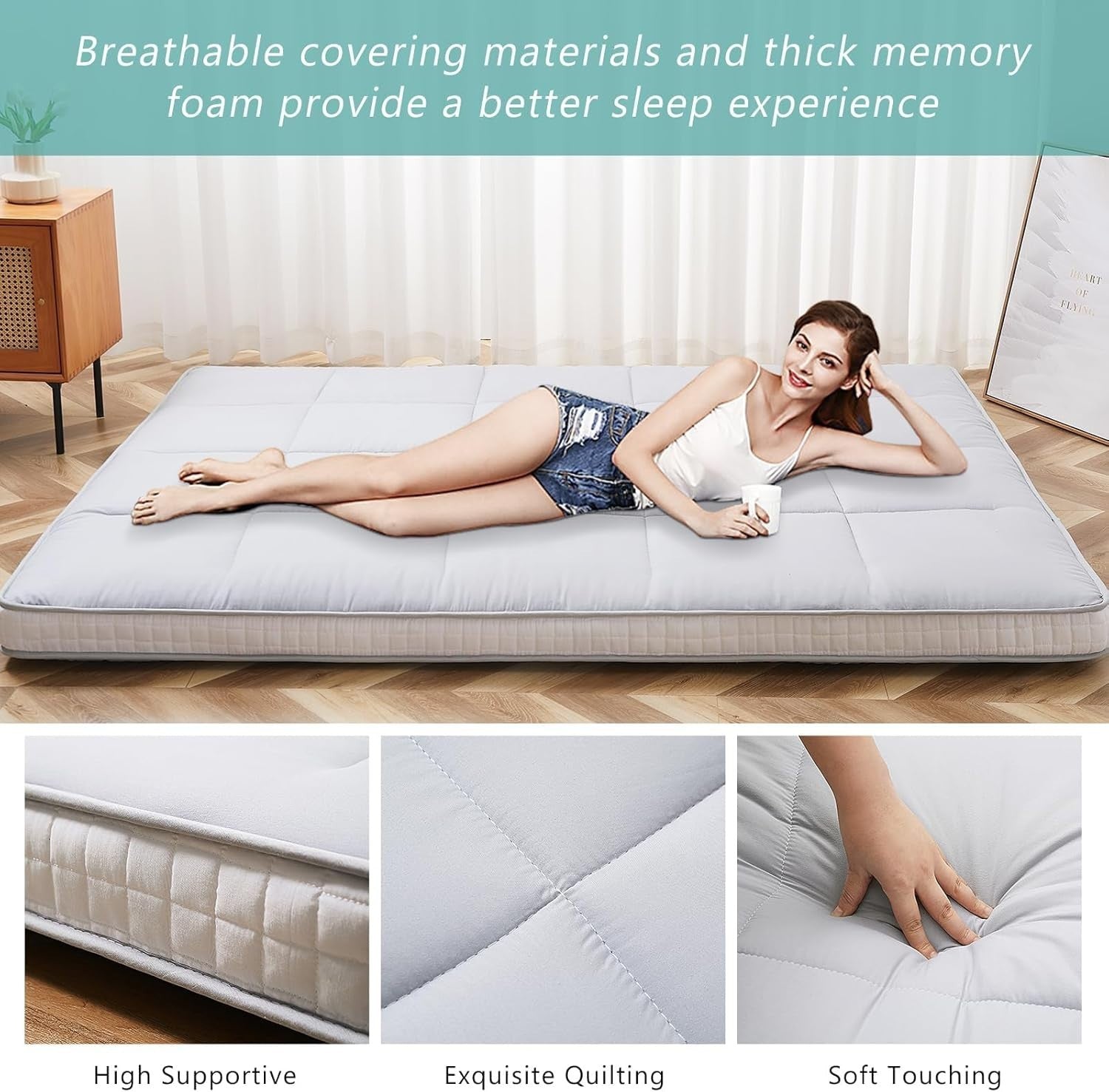 10cm Thick Japanese Floor Mattress Foldable Tatami Guest Bed with Storage Bag