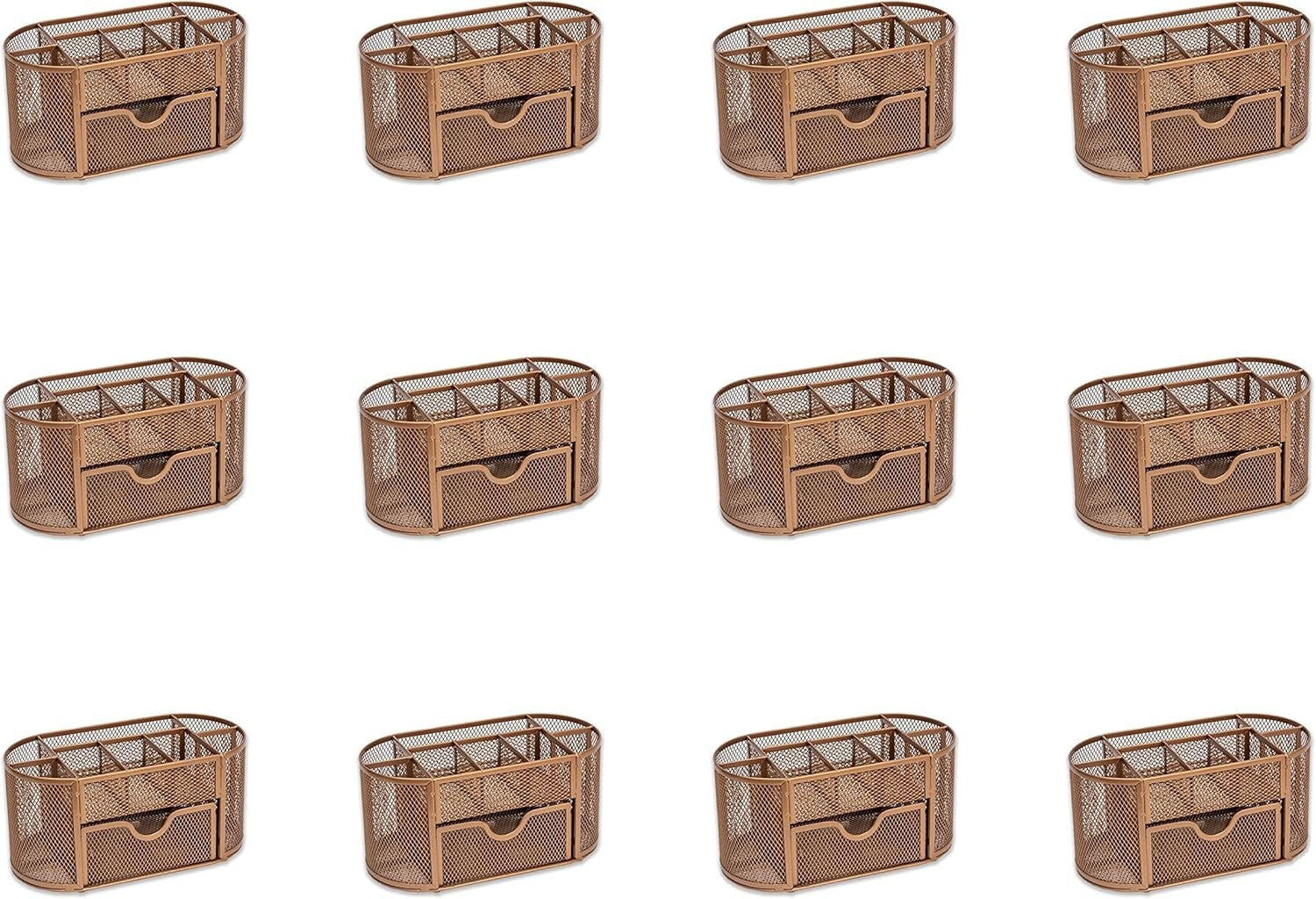 8-Compartment Rose Gold Desk Organiser with Drawer – Pen & Stationery Tidy