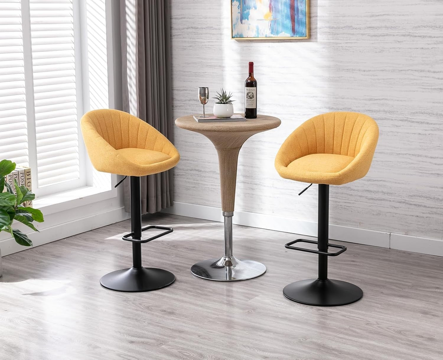 Yellow Modern L-Shaped Bar Stools Set of 4 – Comfortable Swivel Seats