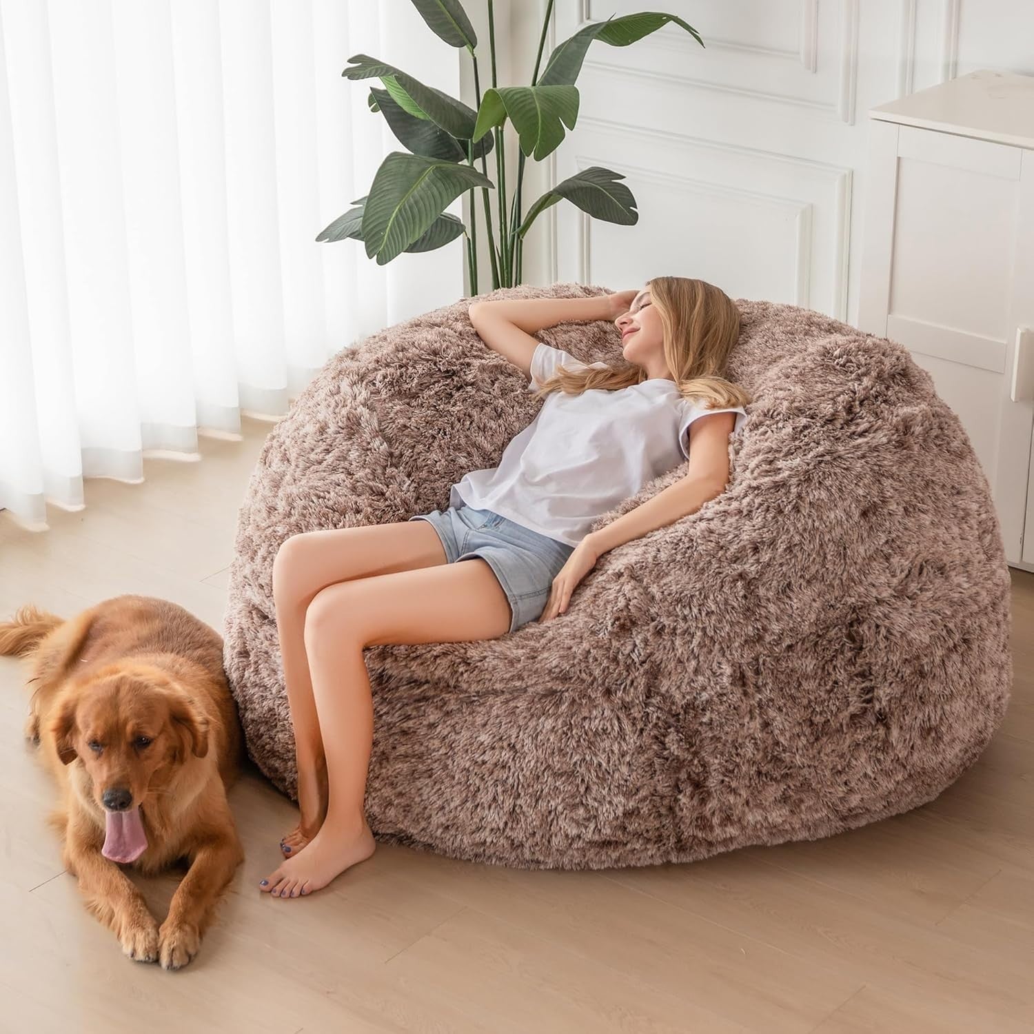 Giant Convertible Bean Bag Bed Chair Double Sofa Fluffy Fold Out Plush