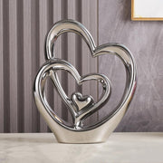 Silver Double Heart Ceramic Sculpture Luxury Modern Romantic Home Decor Ornament