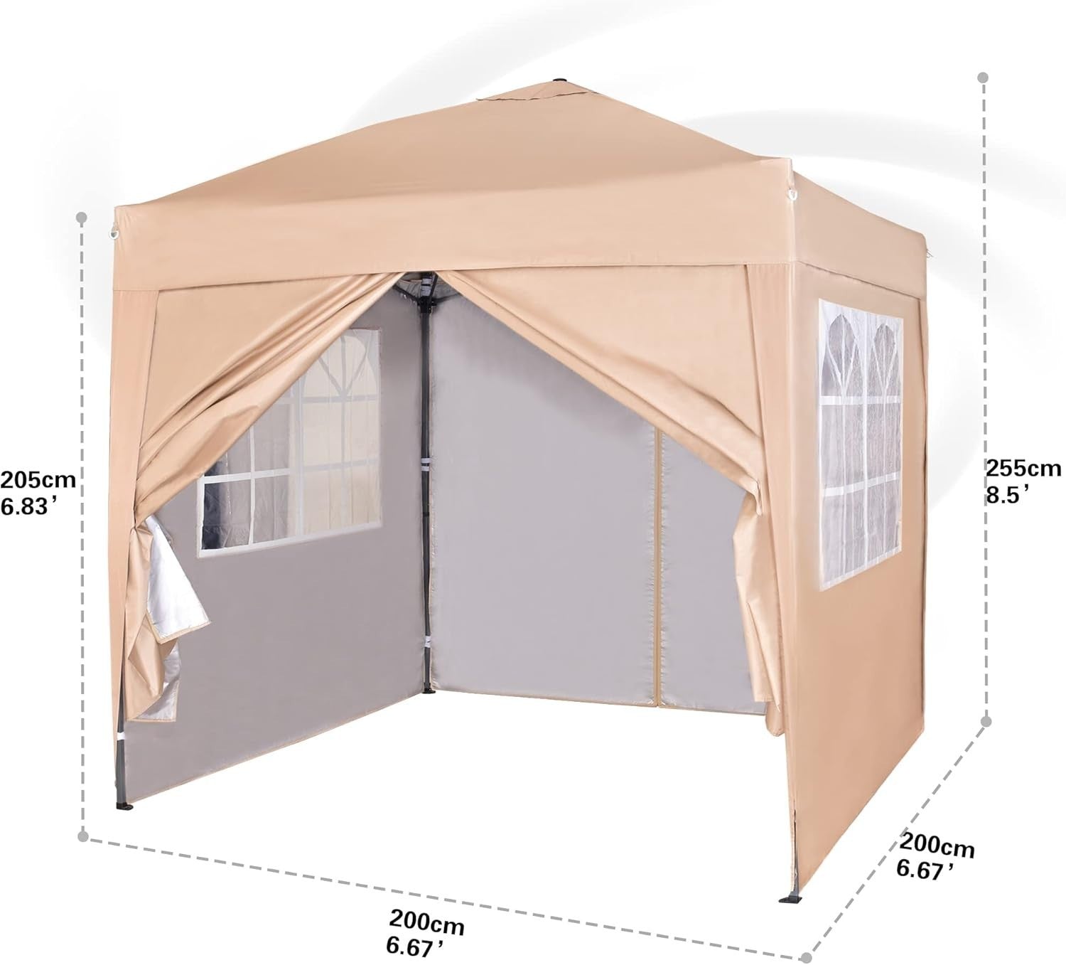 2x2m Pop Up Gazebo Waterproof w/ Sides Beige Silver Protective Canopy