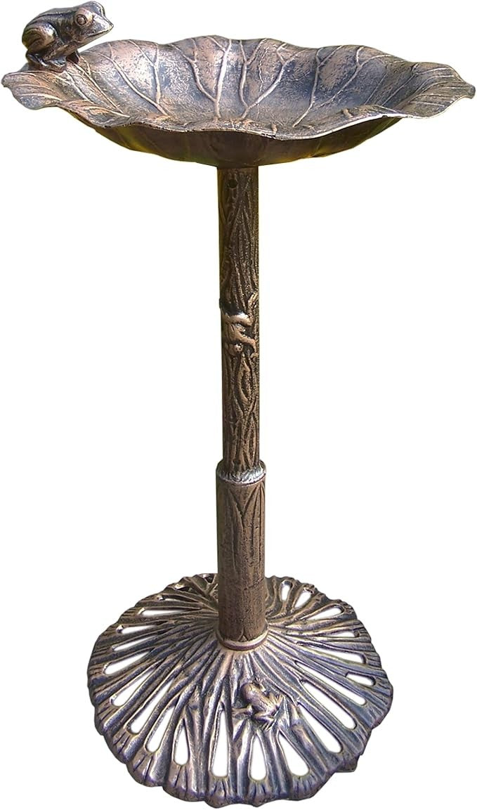 Antique Bronze Frog Bird Bath – Cast Aluminium Garden Ornament Outdoor Décor