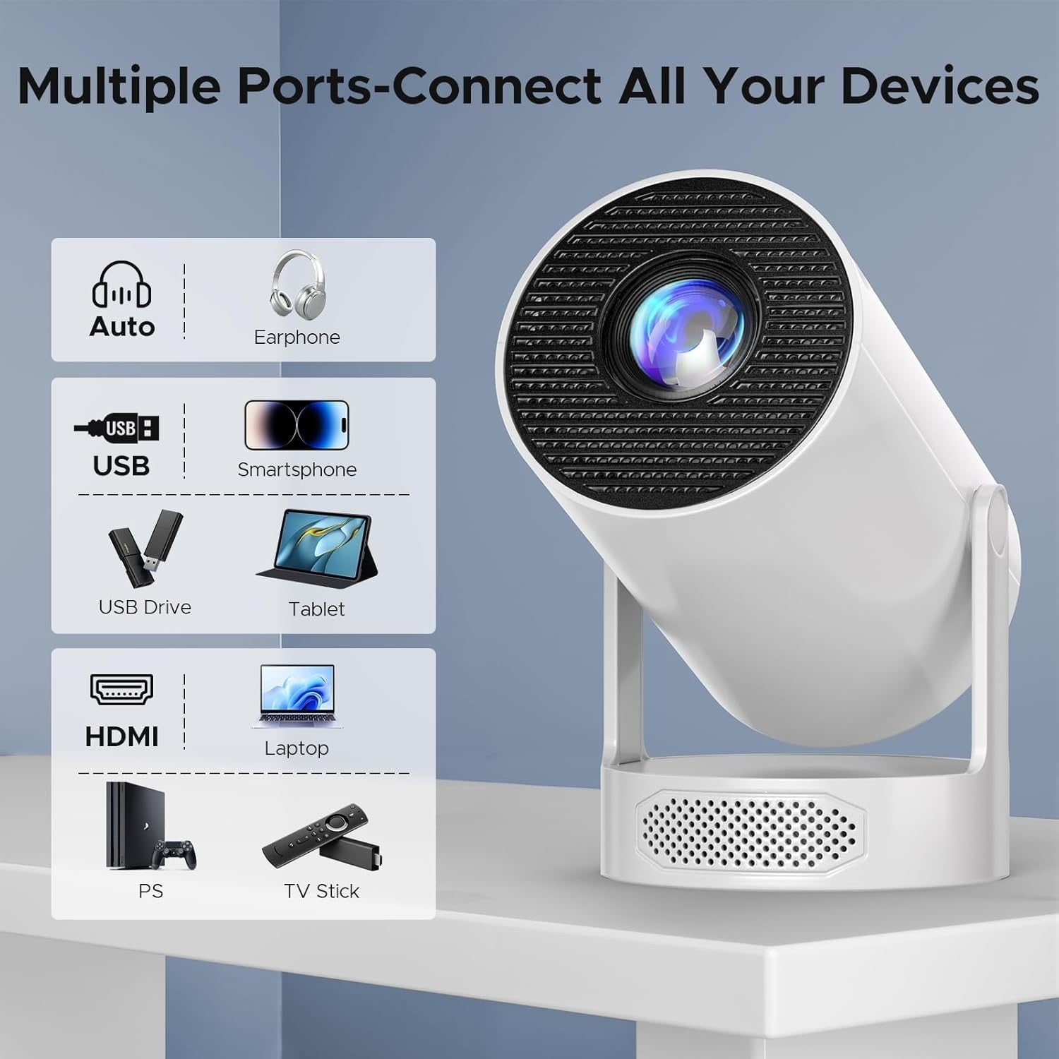 Mini 4K Smart Projector Android 11 WiFi Bluetooth Auto Keystone Home