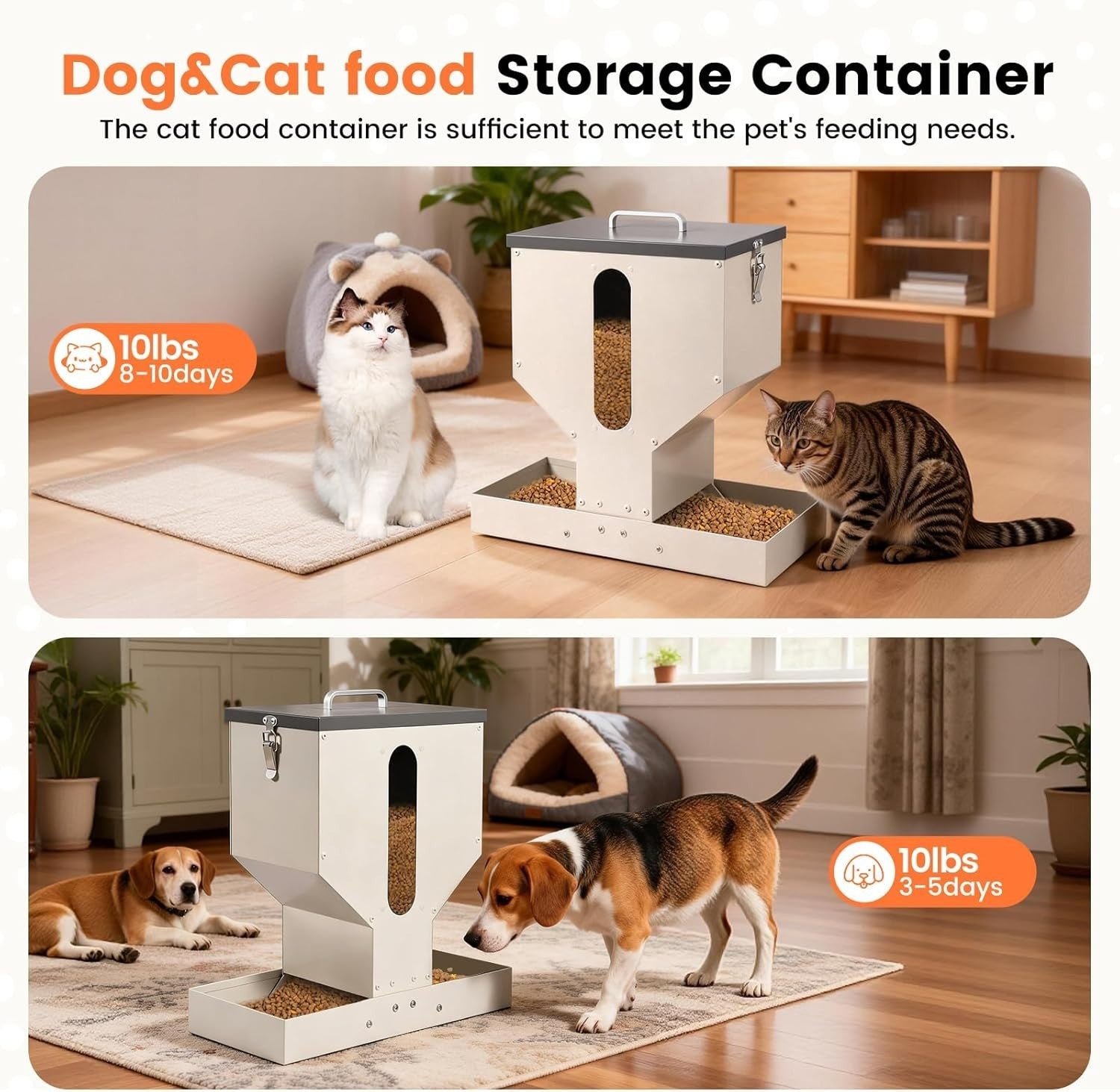 10L Automatic Pet Feeder 2 Bowl Metal Food Dispenser Cat Dog Rabbit