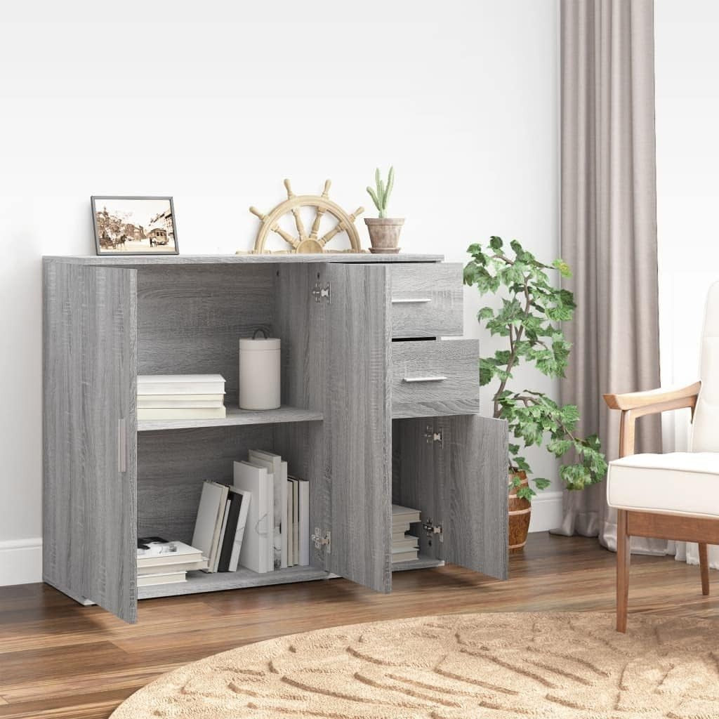 Modern Grey Sideboard Storage Cabinet Unit 3 Door 2 Drawer for Living Room