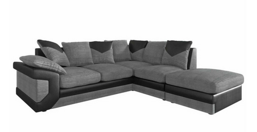 Right L Shaped Corner Sofa Grey Black – 5 Seater Jumbo Cord Scatter Back Couch