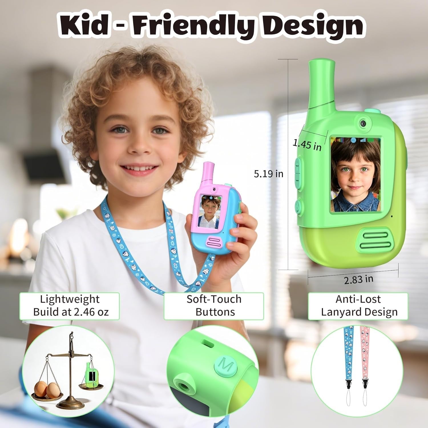 Kids Video Walkie Talkies 2 Pack Rechargeable 300M Range Voice Changer