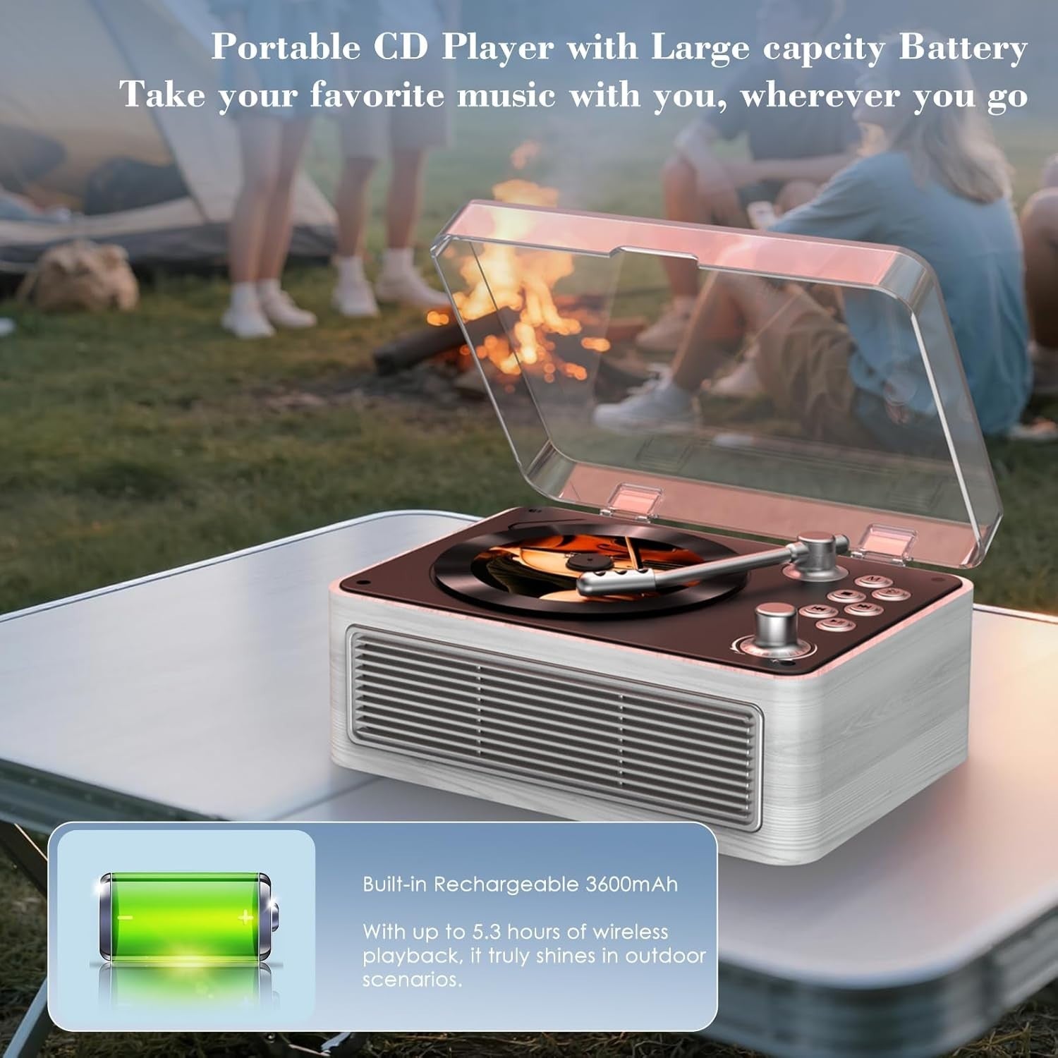 Retro Bluetooth CD Player FM Radio USB AUX HiFi Speakers Poplar