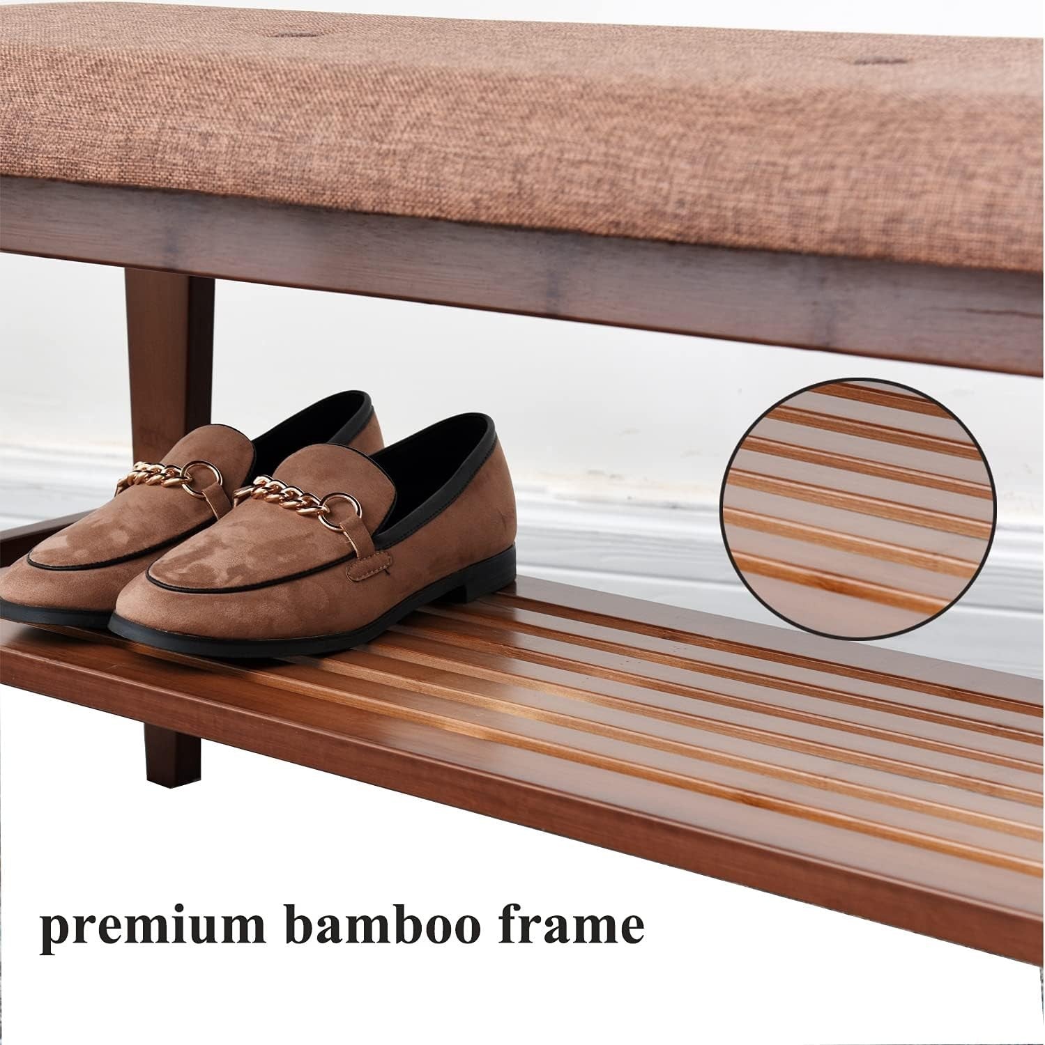 Wooden Entryway Shoe Bench with Cushion & 2-Tier Storage Rack 90cm Brown