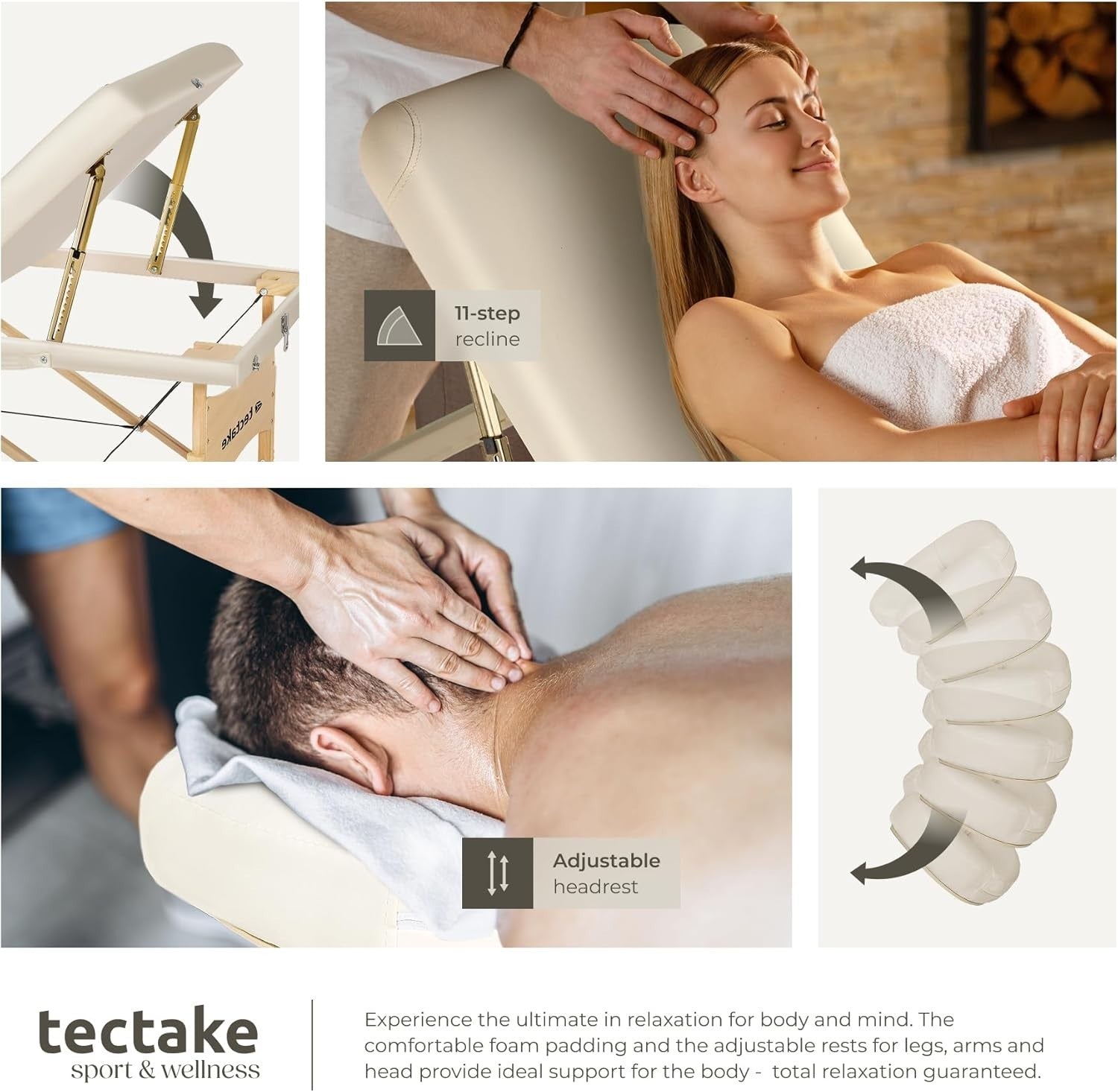 Portable Massage Beauty Bed Foldable Adjustable Spa Therapy Table 70cm Beige