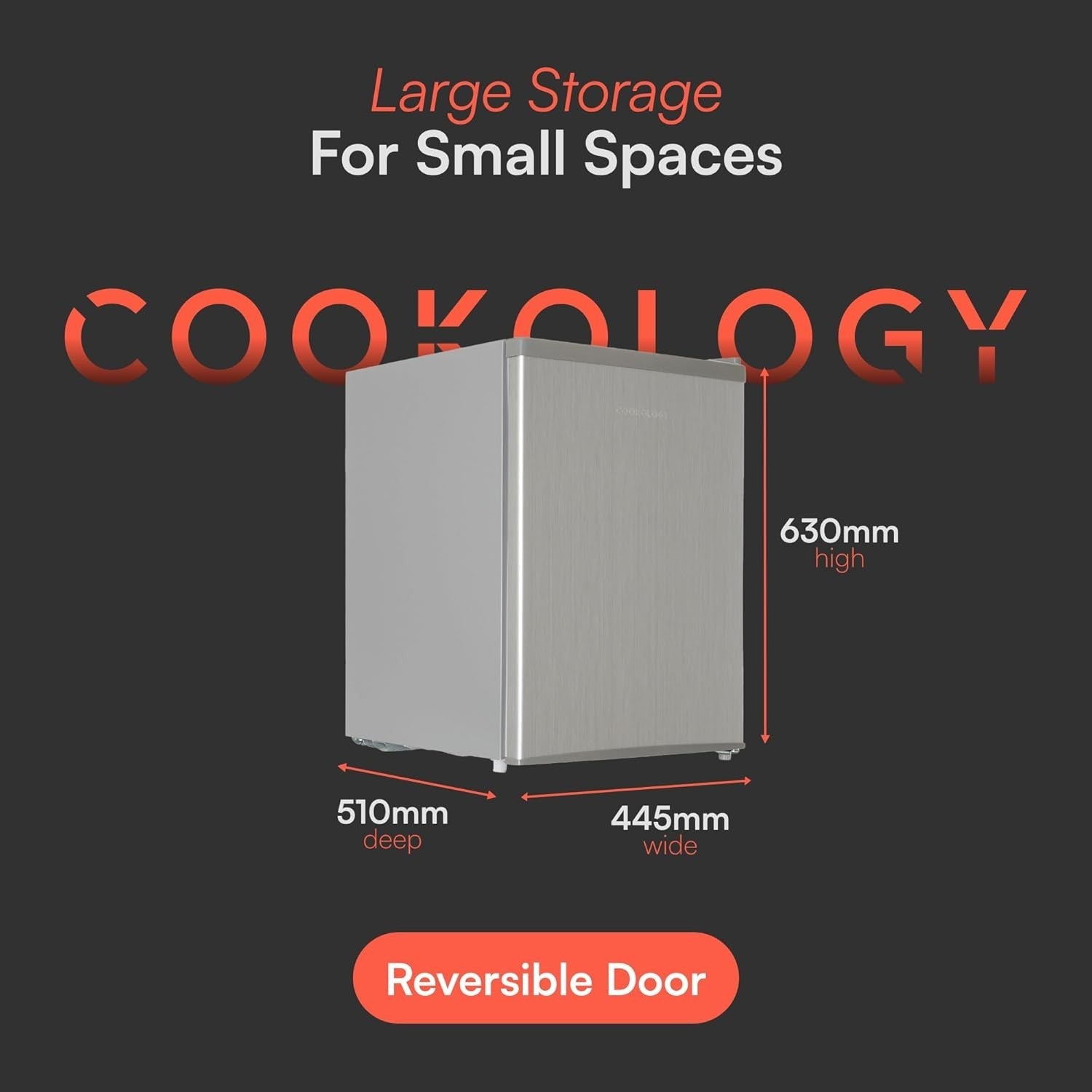 67L Table Top Mini Fridge Compact Freestanding Reversible Door Stainless