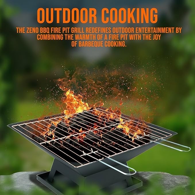 3in1 Outdoor Fire Pit BBQ Grill Patio Heater Metal Square Garden Brazier