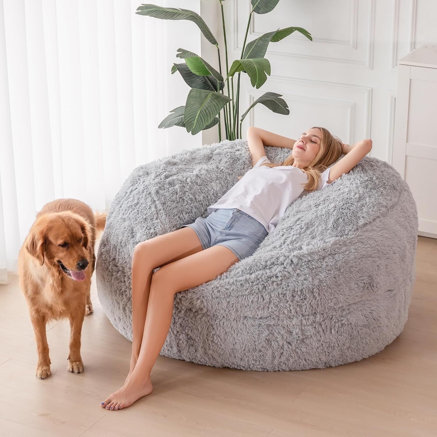 Giant Bean Bag Bed Chair Sofa King Size Soft Washable Grey Lounge