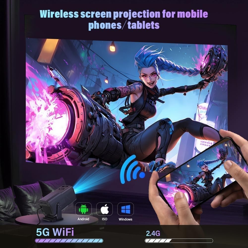 4K Mini Smart Projector WiFi 6 Bluetooth Android Portable Bedroom