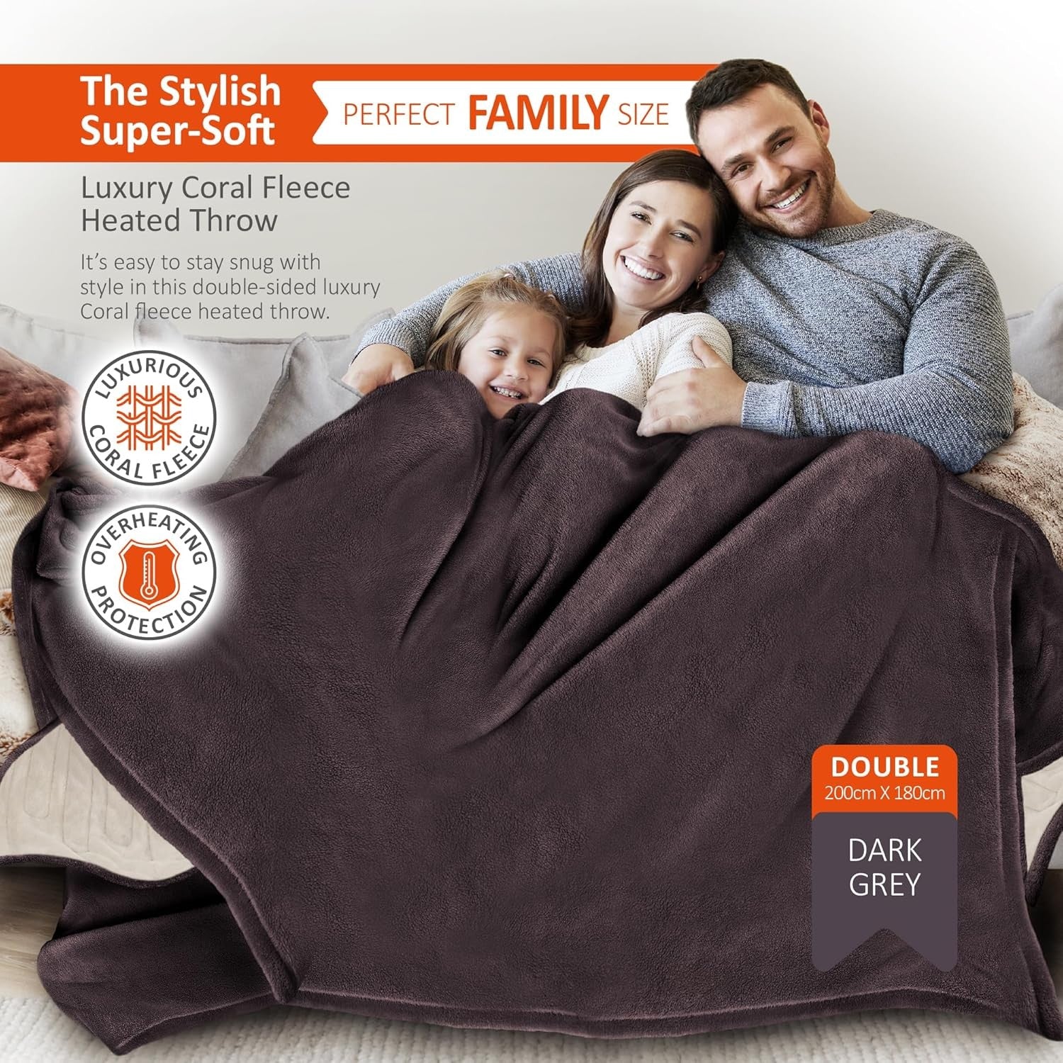 Electric Heated Throw Blanket Double 200x180cm 9 Heat Settings Auto Shut Off