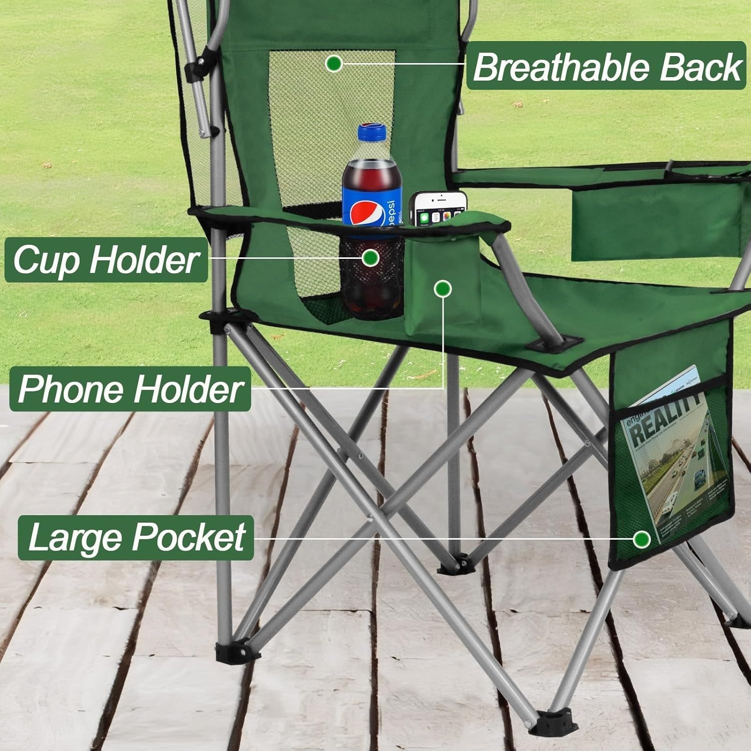 Foldable Camping Chair with Canopy Shade, Cooler Bag & Cup Holders Outdoor