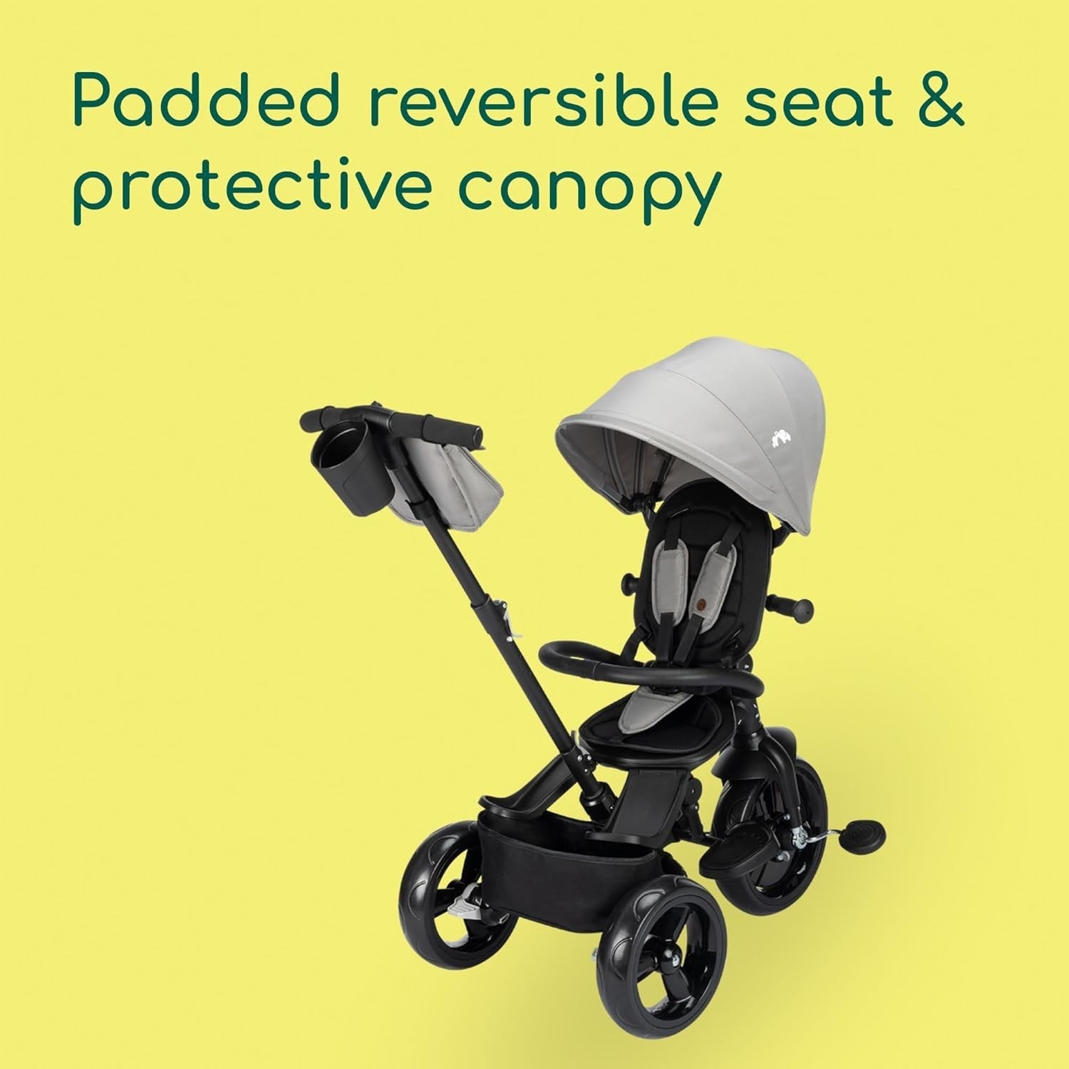 Foldable Baby Trike with Parent Handle Canopy 10M-4Y Toddler Bike Grey