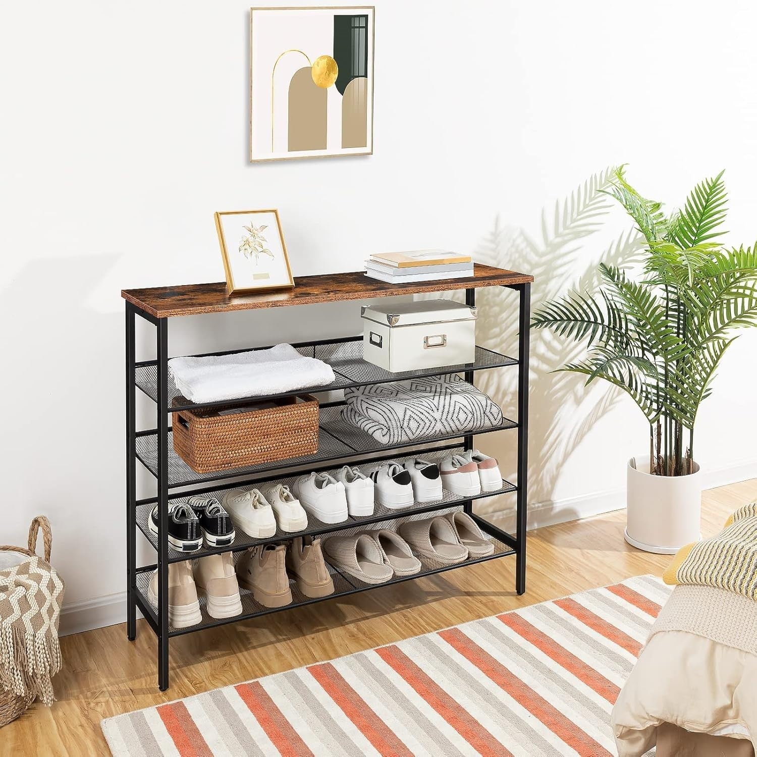 5-Tier Industrial Shoe Rack Shelf Storage Unit, Adjustable, 100cm Wide